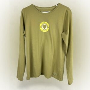 Life is Good Love Heart Olive Green L/S Classic Fit T-Shirt Size L Cotton